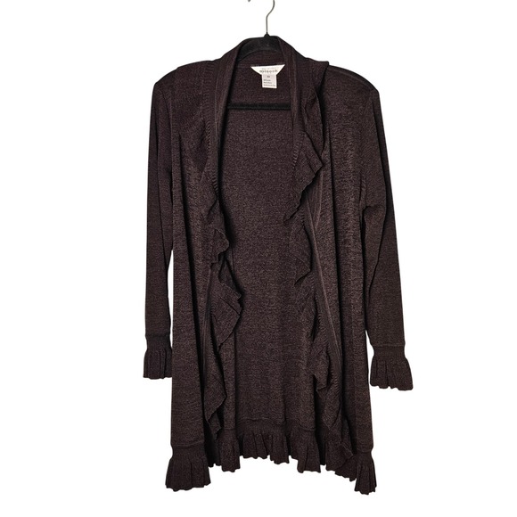 Misook Sweaters - Misook Ruffled Cardigan Brown Womens XS